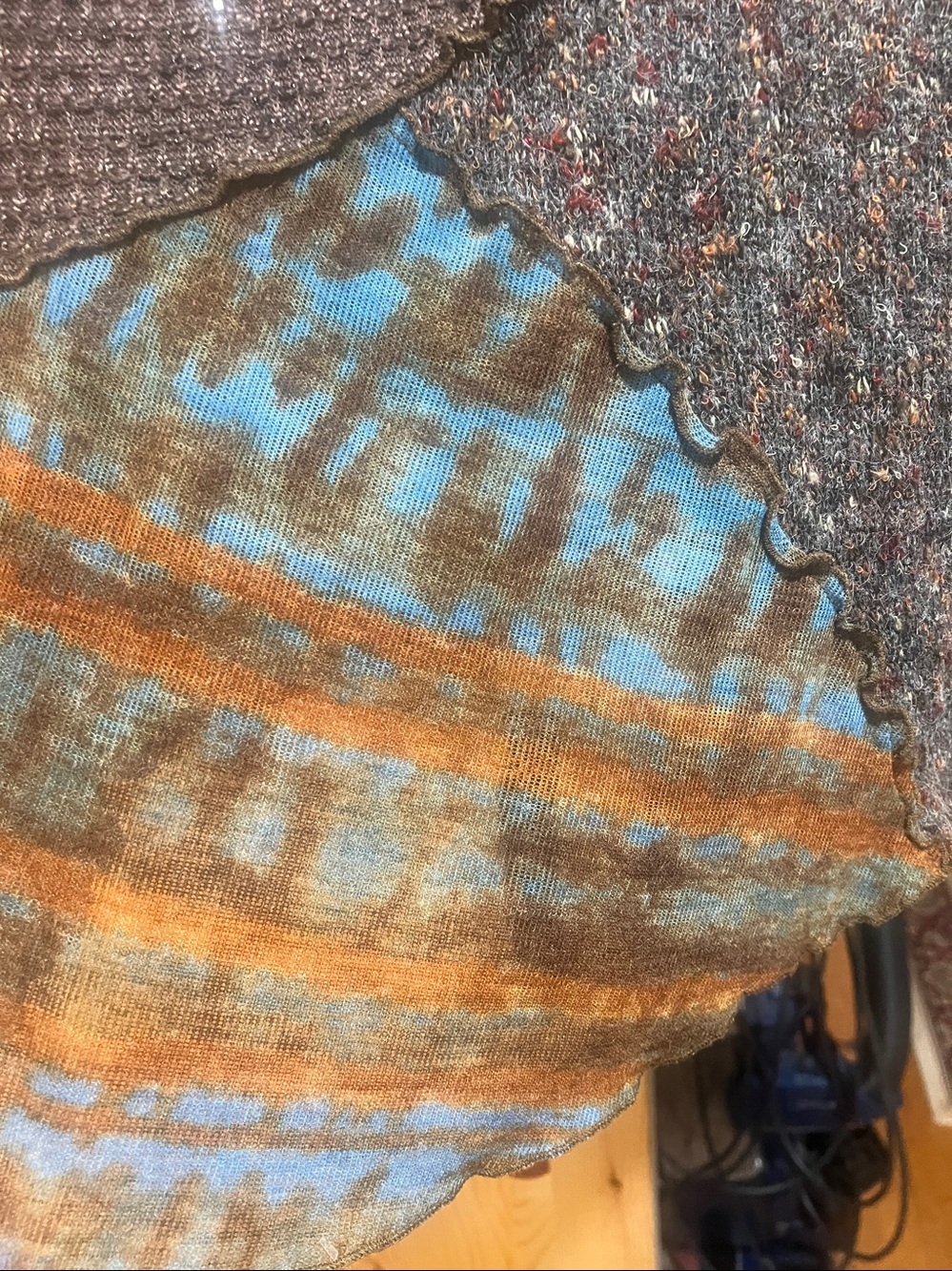 Feratelli brand Boho Patchwork Cowl Neck topBrown & Teal size large - Picture 5 of 8